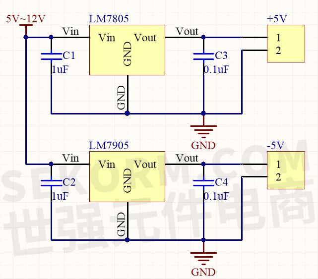 lm7805和lm7905正负压转换典型应用电路